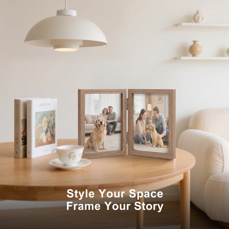 Forev 3.5x5 Double Picture Frame Wooden Hinged Photo Frame Definition Glass Stand Vertically on Desktop or Tabletop - Image 5